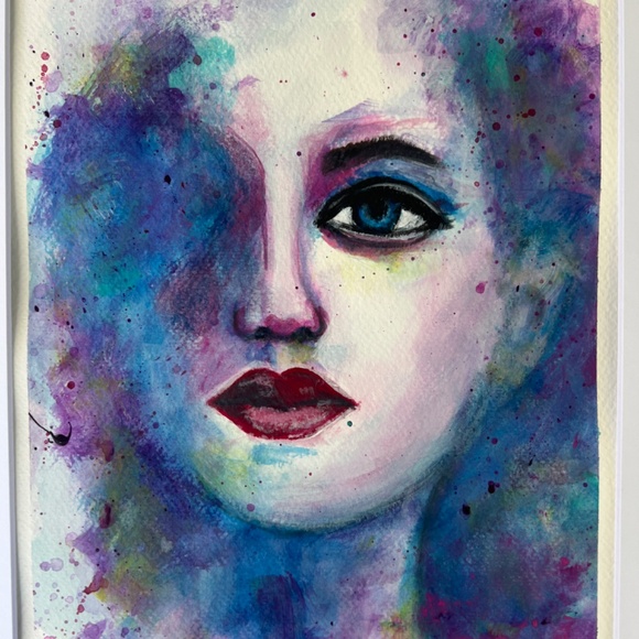 Enchantment Abstract Acrylic Watercolor Effect Painting of Woman's Face - Picture 13 of 13